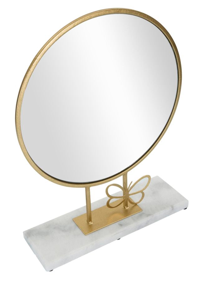 Metal Round Table Mirror with Small Butterfly Decor