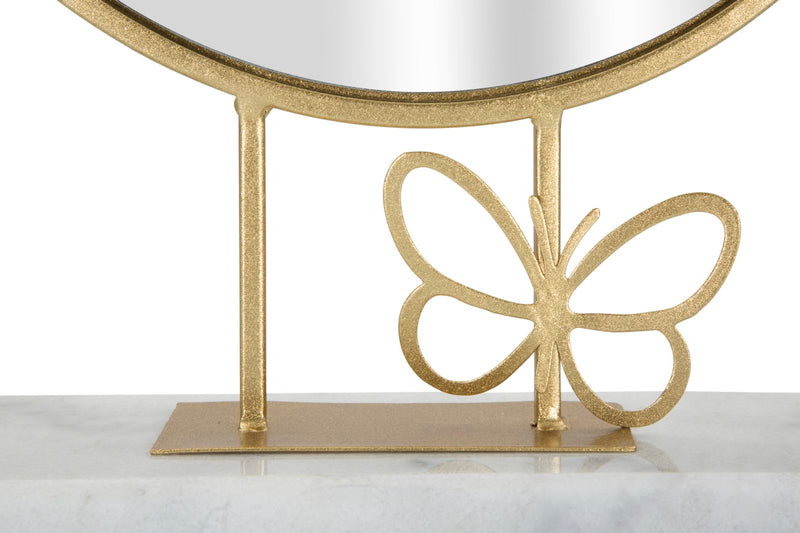 Metal Round Table Mirror with Small Butterfly Decor