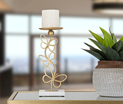 Golden Metal Butterfly Candle Holder with white Marble Base