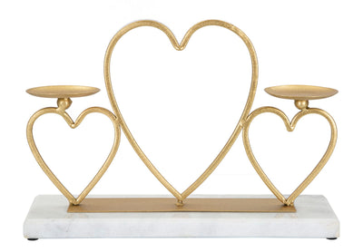 Golden Metal Heart Shaped 2 Candle Holder with white Marble Base
