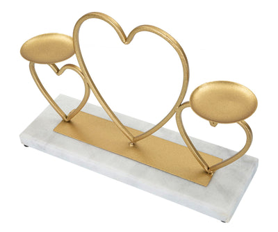 Golden Metal Heart Shaped 2 Candle Holder with white Marble Base