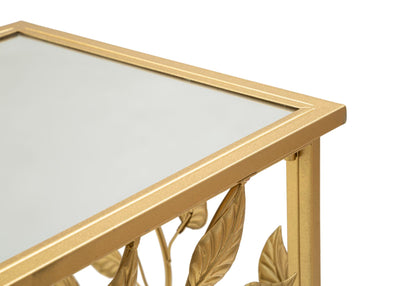 Golden Metal & Glass Console Table with Tree Decor