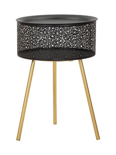 Small Round Black Table with Golden Metal Legs