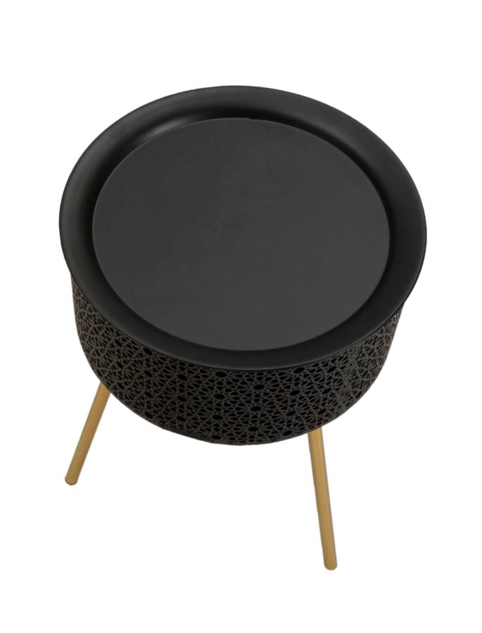 Small Round Black Table with Golden Metal Legs
