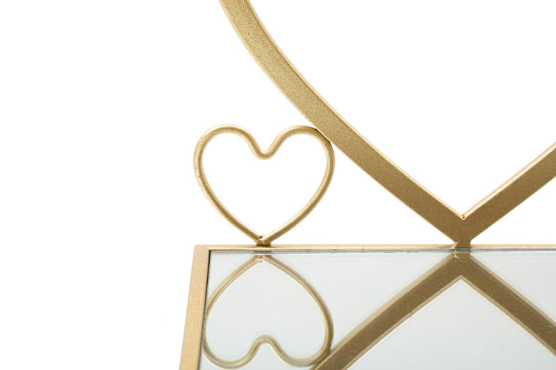 Golden Metal & Glass Heart Wall Shelf in Pair