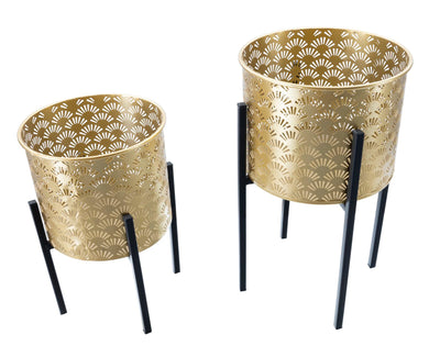 Golden Metal Leaf Patterned Plant Pot