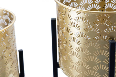 Golden Metal Leaf Patterned Plant Pot