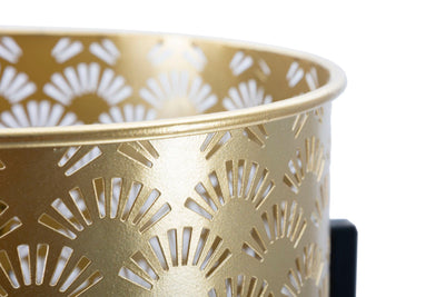 Golden Metal Leaf Patterned Plant Pot