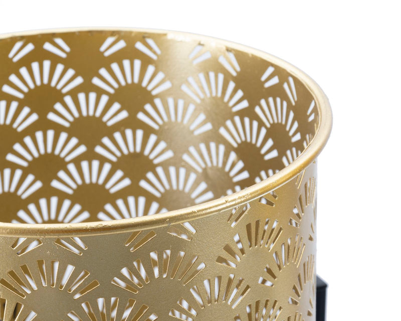 Golden Metal Leaf Patterned Plant Pot