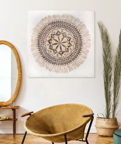 Beige Geometric Mandala Circle Canvas Painting