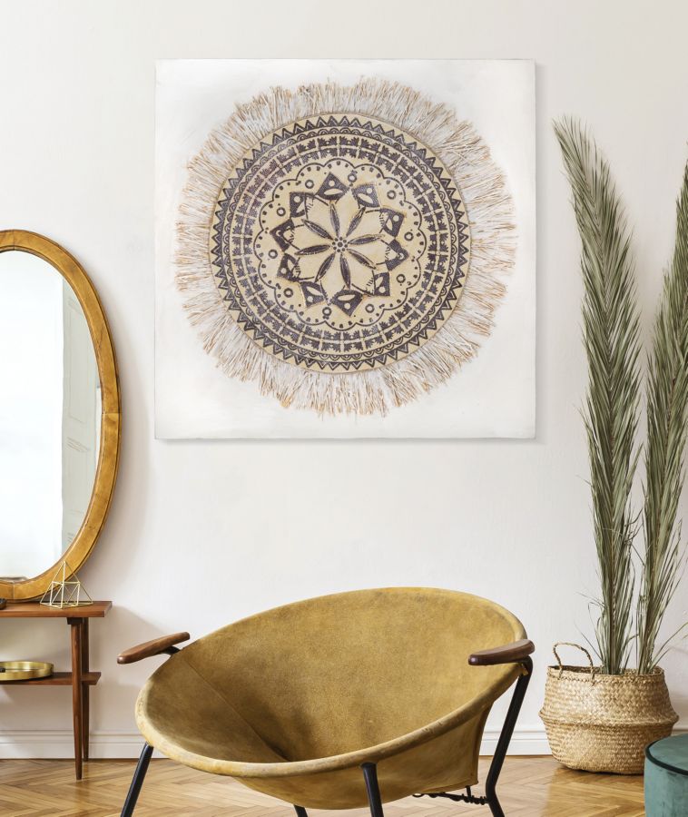 Beige Geometric Mandala Circle Canvas Painting