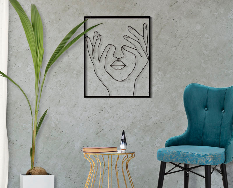Women Face in Square Frame Modern Abstract Metal Wall Decor