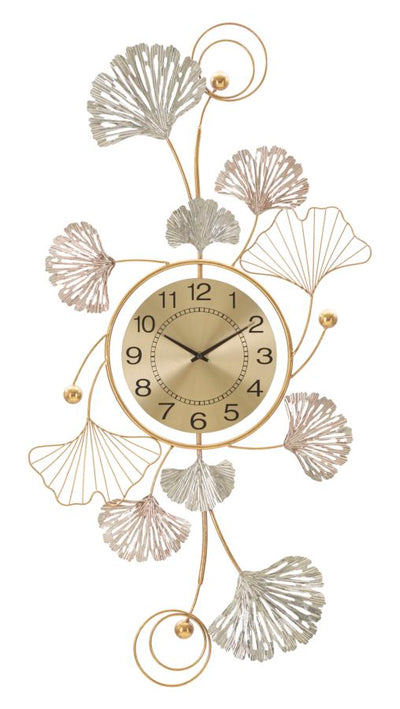 Metallic Wall Clock with 3D Floral Design