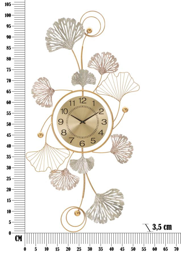 Metallic Wall Clock with 3D Floral Design