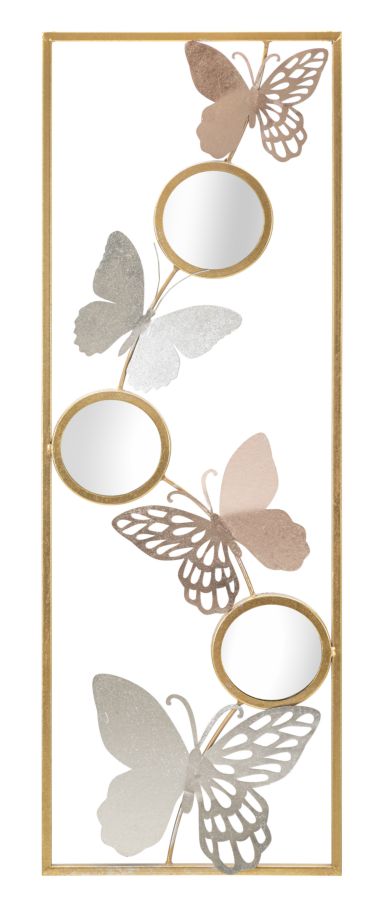 Metal Round Mirrors with Butterflies in Square Frame Wall Decor