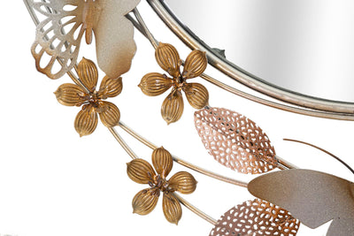 Metal Flower & Butterfly Round Wall Mirror