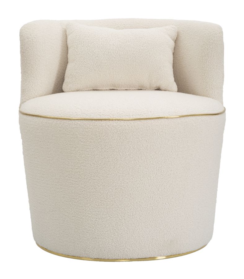 Cream Round Armchair with Cushion & Golden Details