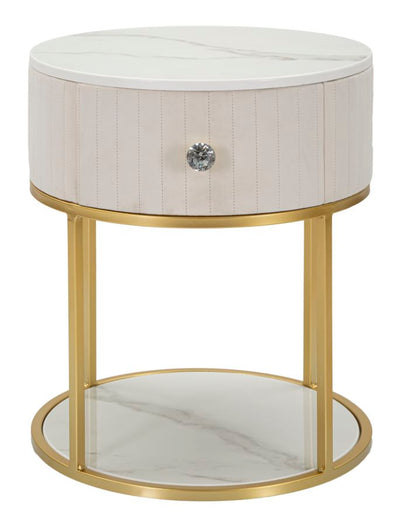 Golden & White Metal Marble Patterned Bedside Table