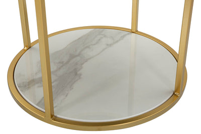 Golden & Pink Metal Marble Patterned Bedside Table