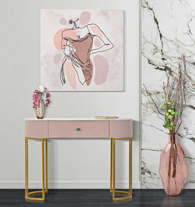 Pink Console Table with Golden Metal Legs