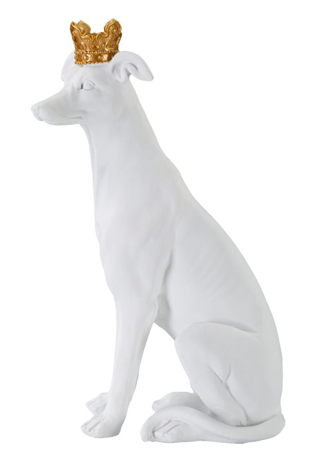 White Dog Statue with Gold Crown (Modern Decoration)