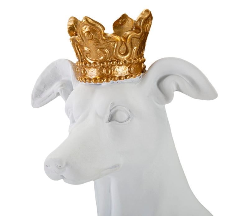 White Dog Statue with Gold Crown (Modern Decoration)