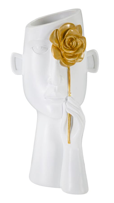 White Face Shaped Porcelain Vase with Golden Rose