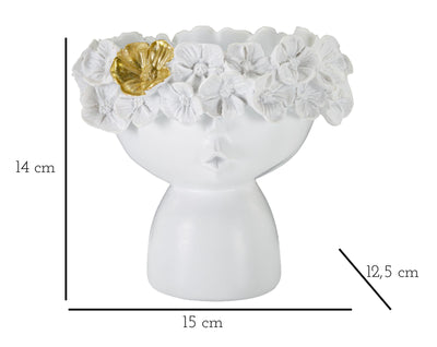 White Face Shaped Porcelain Vase with Floral Crown
