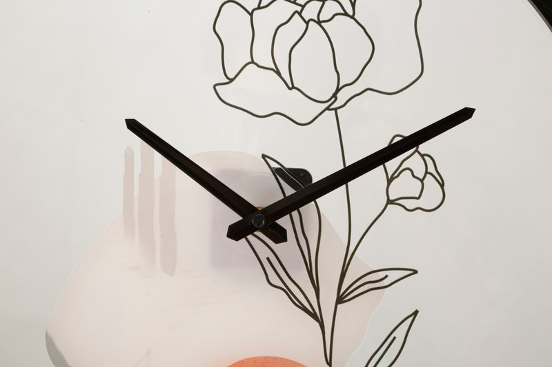 Metal & Glass Boho Floral Wall Clock