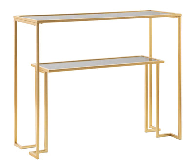 Golden Metal & Glass Console Table with 2 Shelves