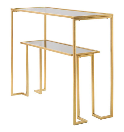 Golden Metal & Glass Console Table with 2 Shelves