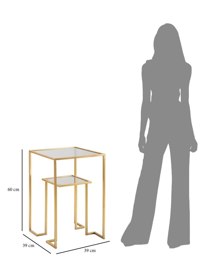 Square Golden Metal & Glass End Table