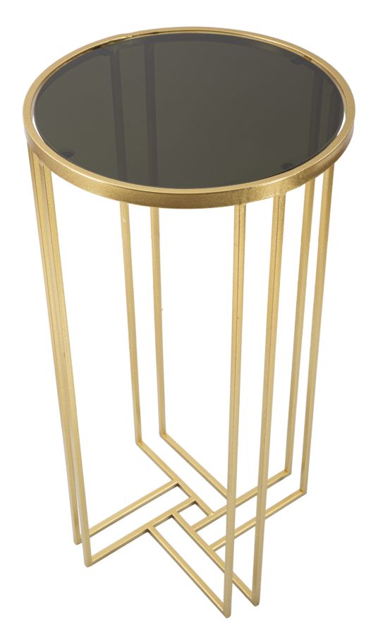 Round Golden Metal & Glass End Table