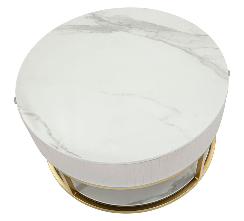 Round Cream & White Marble Patterned Coffee Table