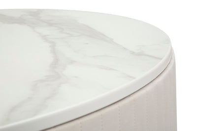 Round Cream & White Marble Patterned Coffee Table