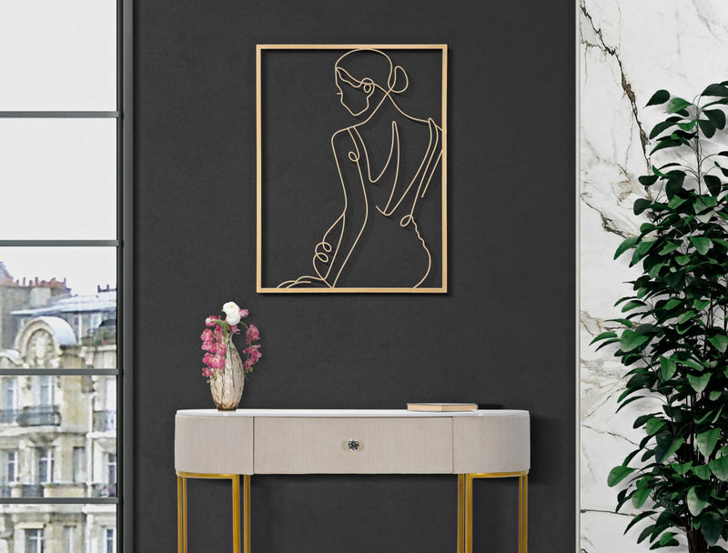 Modern Sitting Women Golden Metal Wall Decor