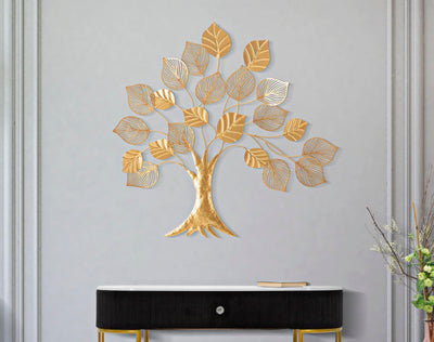 Golden Tree with Leaves Wall Decor