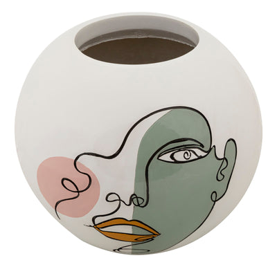 Colorful Round Vase with Abstract Face Design