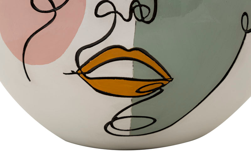 Colorful Round Vase with Abstract Face Design
