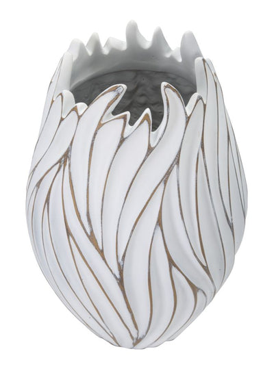White Modern Oval Vase with Wavy Design
