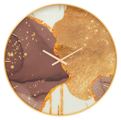 Metal & Glass Abstract Golden Brown Wall Clock