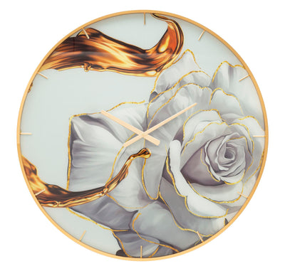 Golden & White Glam Rose Wall Clock