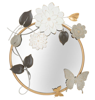 Metal Round Flower & Butterfly Wall Mirror