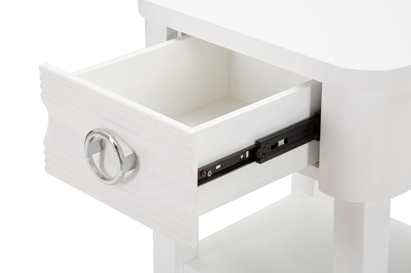 White Rectangular Bedside with Drawer& Shelf