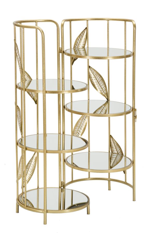 Golden Metal & Glass Cloasable Bookcase with Leaf Decor