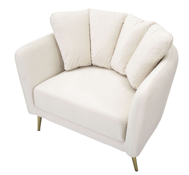 Beige Padded Armchair with Golden Metal Legs