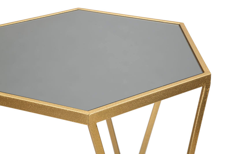 Golden Metal & Glass Hexagonal Small Table in Pair