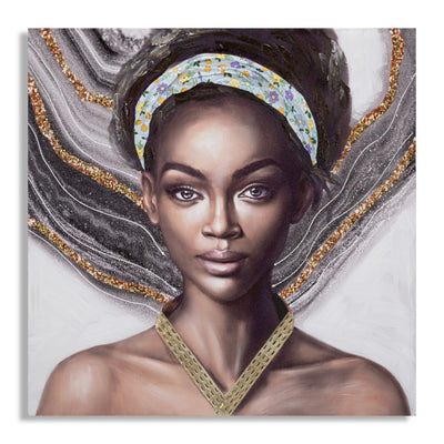 Handmade Modern Black Woman Portrait Canvas Painting