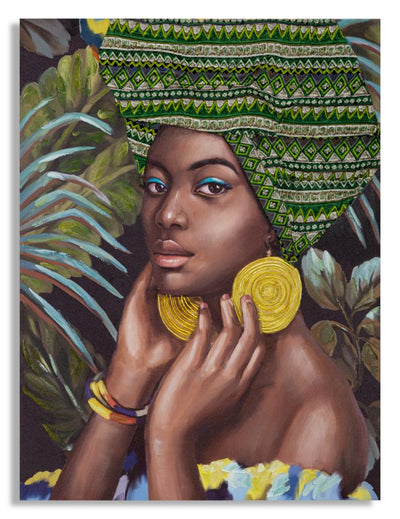 Modern Handmade Painting of an African Women in the Jungle