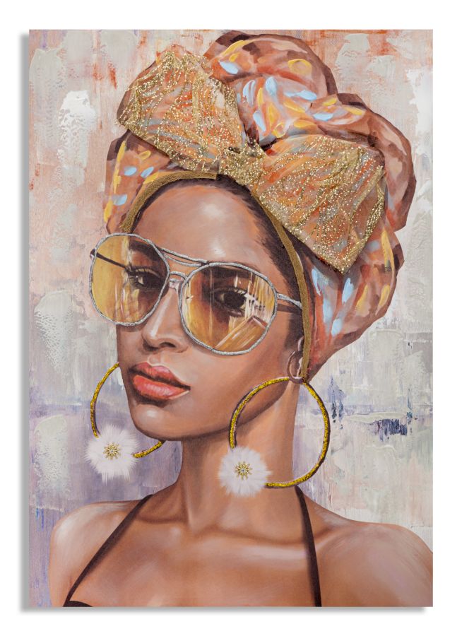 Modern Handmade Painting of a Woman with Headscarf 